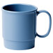 A close-up of a Cambro slate blue polycarbonate mug with a handle.