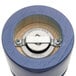 A close-up of a Chef Specialties cobalt blue and silver grinder.