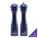 A Chef Specialties cobalt blue pepper mill and salt shaker set.
