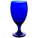 A close-up of a Libbey cobalt blue glass.