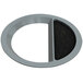 A grey round steel trash receptacle with a black aluminum ashtray in the middle.