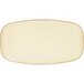 A white rectangular melamine plate with a brown rim.