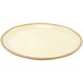 A white Dalebrook melamine plate with a tan rim.