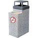 A Wausau Tile square concrete ash and trash receptacle with a no smoking sign on the top.