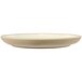 A white melamine deep plate with a tan rim.