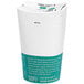 A white SOFi paper cold cup with a green label.