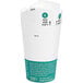 A white SOFi paper cold cup with a green lid and black text.