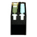 A black Cal-Mil countertop organizer with cups and lids in it.