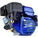 A blue and black DuroMax gasoline engine with a silver shaft.