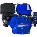 A blue and black DuroMax gasoline engine with a black cover.