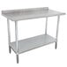 A stainless steel Advance Tabco work table with undershelf.