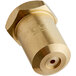 A gold brass Cooking Performance Group High Elevation Natural Gas Burner Orifice with a red cap.