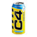 A yellow and blue C4 Energy drink can.