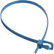 A blue plastic Retyz cable tie with metal detectable properties.