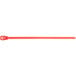 A red plastic Retyz cable tie with a metal hook.