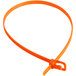 An orange plastic cable tie with a metal clip.