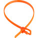 An orange plastic cable tie with a hook.