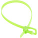 A fluorescent green plastic Retyz cable tie with a hook.