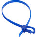 A blue plastic cable tie with metal clips.