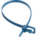 A blue plastic Retyz cable tie with metal detectable properties.