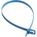 A blue metal detectable plastic cable tie with a metal clip.