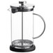 An Acopa glass coffee press with a metal handle and lid.