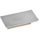 An aluminum rectangular steak weight.