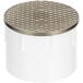 A Zurn Elkay white PVC cleanout with a round nickel cover.