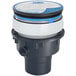 A black and blue circular Zurn floor drain strainer with a blue circle around the edge.