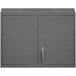 A grey metal Durham wall mounted storage cabinet with two shelves and a handle.