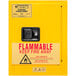 A yellow Durham Mfg flammable storage cabinet with a black door and handle.