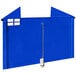 A blue rectangular Jescraft trash hopper with a chain.