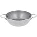 A silver de Buyer carbon steel fry pan with dual handles.