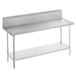 An Advance Tabco stainless steel work table with backsplash, undershelf, and backsplash.