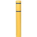 A yellow cylindrical Innoplast BollardGard with blue reflective stripes on top.