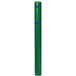 A green bollard cover with blue reflective stripes.