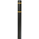 A black Innoplast bollard cover with yellow reflective stripes on the top and bottom.