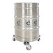 A black steel Vestil keg transport skate for a metal barrel.