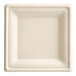 A white square EcoChoice bagasse plate with a white background.