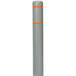 An Innoplast grey bollard cover with orange reflective stripes.