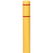 A yellow cylindrical Innoplast BollardGard with red stripes on it.