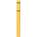 A yellow Innoplast bollard cover with green reflective stripes on a white background.
