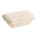 An EcoChoice natural bagasse food container with a lid.