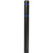 A black bollard with a blue reflective stripe and black lines.