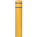 A yellow bollard cover with blue stripes over a yellow cylinder.