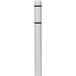 A white cylindrical bollard cover with black reflective stripes on top.