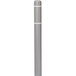 An Innoplast gray bollard cover with white reflective stripes on it.