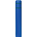 A blue cylindrical Innoplast BollardGard cover with green reflective stripes on it.