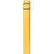 A yellow Innoplast BollardGard cover with blue reflective stripes over a pole.