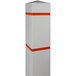 A white Innoplast square bollard cover with orange reflective stripes.